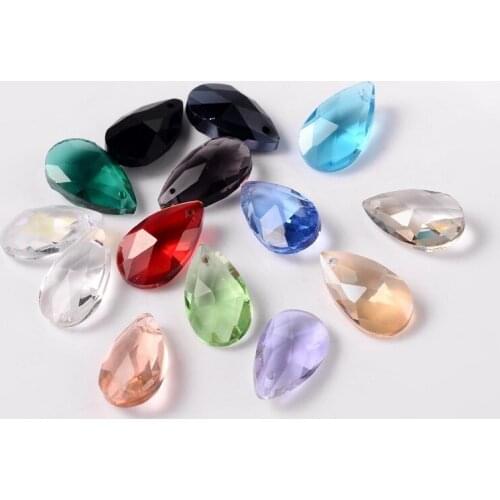 Pandahall 100pcs/lot Glass Mixed Color Crystal Transparent Faceted Drop Pendants 16x9x6mm (0.62"x0.35"x0.23") ,Hole: 1mm