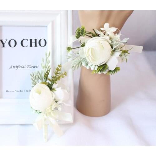 Wedding Decor Babysbreath White Wrist Flower and Corsage Groom Boutonnieres Bride Wrist Corsage Wedding White Rose Peony Bouquet