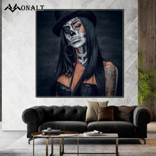 Tattoo Cool Girl Street Pop Art Character Canva Prints and Posters Black Hat Skull Woman Wall Vintage Poster Aesthetic Paintings