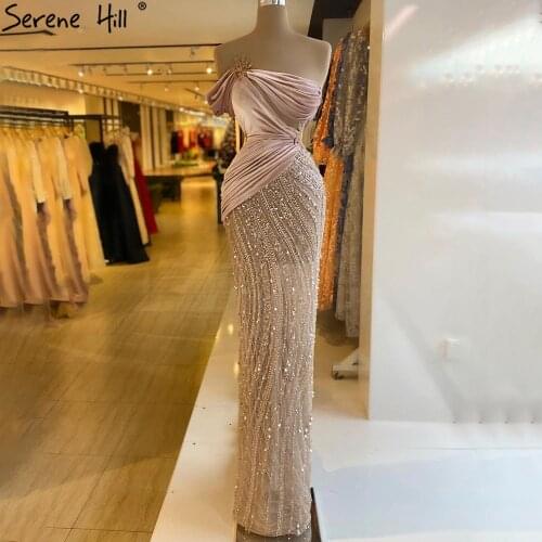 Serene Hill Nude Pink Meramid Evening Dresses Gowns 2021 Luxury Beading Elegant For Women Party LA71095