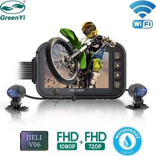 GreenYi 3" Screen Full Body Waterproof Motorcycle DVR Dash Cam 1080P WiFi Front Rear View Motorcycle Camera Moto Recorder Box