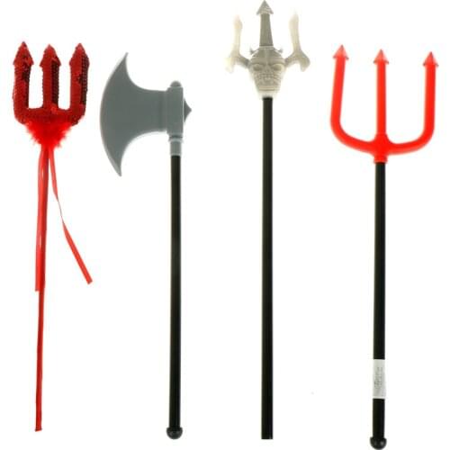 Fork Devil Double Edged Axe Sequin Devil Magic Wand Weapons Cosplay Props Red Trigeminal Halloween Party Decorative