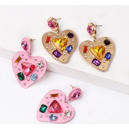 Y2K Jewelry Candy Color Crystal Heart Earrings For Women Metal Vintage Charms Earrings 90s Style Aesthetics Friends Gifts New