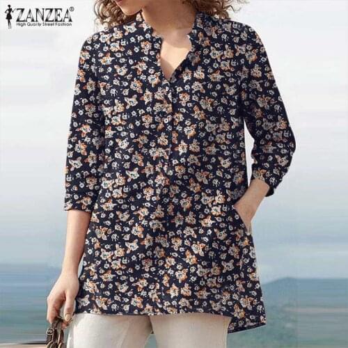 2021 ZANZEA Women 3/4 Sleeve Floral Blouse Vintage Print Shirt Loose Summer Tunic Top Casual Work OL Blusas Oversize Chemise