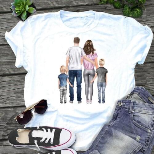 Women Casual Fashion Graphic Family Love Mom Mother Cartoon Print Short Sleeve Kawaii Female Clothes Tops Tees Tshirt T-Shirt
