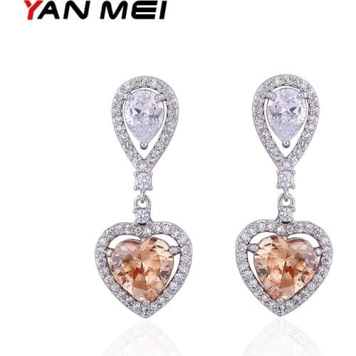 YAN MEI High Quality New Zirconia Dangle Earrings Heart Shape Earring Wedding Accessories GLE5929Y