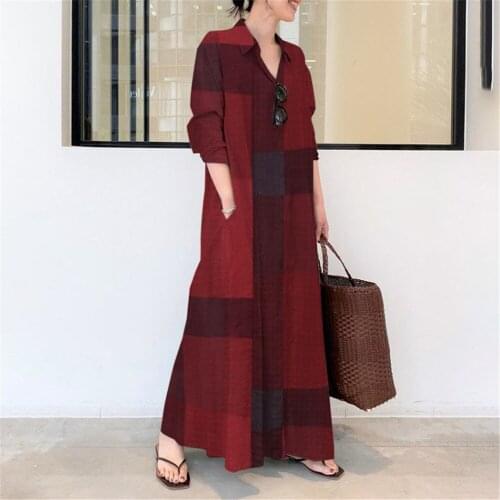 Plaid Long Sleeve Dress Women Summer Shirt Dress Cotton Elegant Solid Work Office Loose Dress Vestido De Mujer 2021