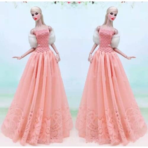 1/6 Elegant Pink Off Shoulder Princess Dress For Barbie Doll Clothes Outfits Set Party Gown 11.5" BJD Dolls Accessories Girl Toy