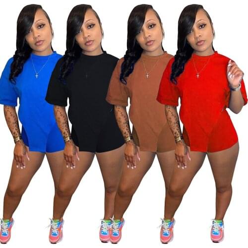 2021 Summer Womens T Shirt Fashion New Sexy Solid Color Hedging Loose and Comfortable All Match Casual Shorts Two Piece Suit