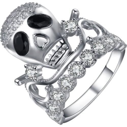 2021 Vintage Punk Gothic Hollow Skull Rings for Women Men Silver color Cubic Zircon Skeleton Ring Boho Hip Hop Wedding Jewelry