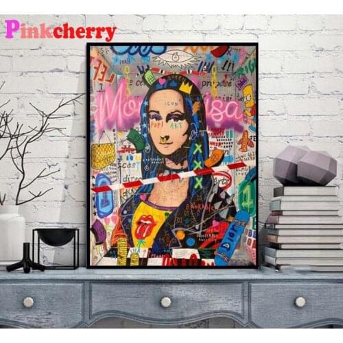 Graffiti art Mona Lisa classic Diy 5d Diamond Painting Cross Stitch Full Round square Diamond Embroidery Rhinestone Home decor