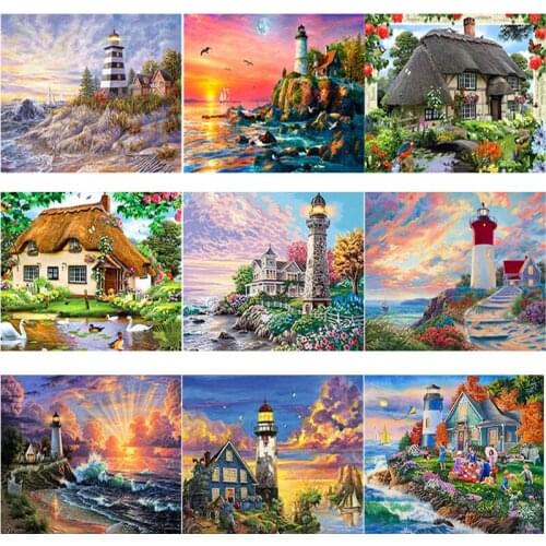 New 5D DIY Diamond Painting Lighthouse Diamond Embroidery Scenery Rhinestones Full Square Round Drill Craft Home Decor Art Gift