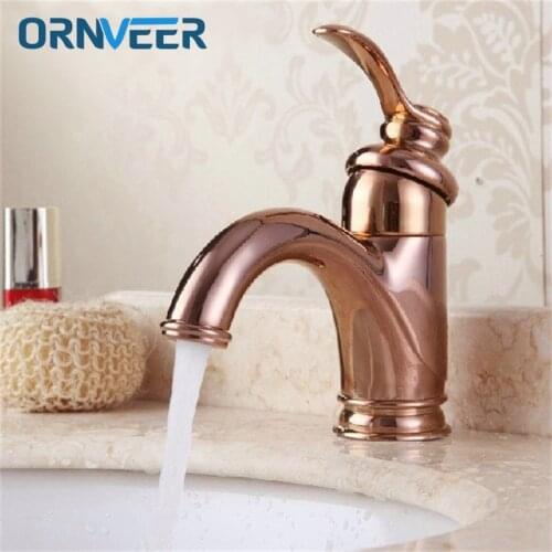 Free Shipping Solid Style Gold Finish Bathroom Faucet Luxury Rose Gold Brass Basin Sink Mixer Tap RG-004