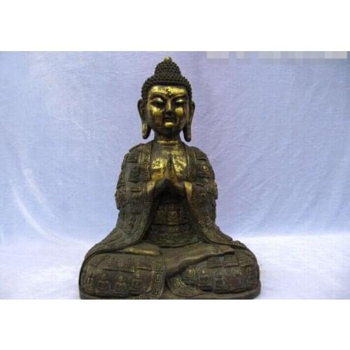 Fast shipping USPS to USA S2859 17" Tibet Buddhism Vintage Bronze Copper Gild Sakyamuni Buddha King Statue