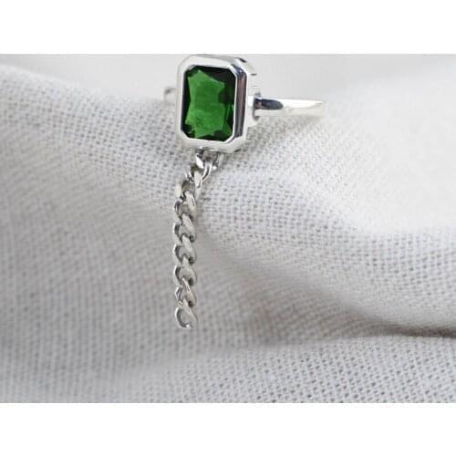 FNJ 925 Silver Ring for Women Jewelry 100% Original Pure S925 Sterling Silver Ring Tassel Green Black Zircon Square