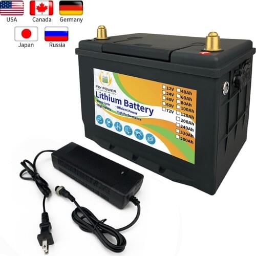 FLYPOWER 12V 40Ah 60Ah 80Ah LiFePO4 Iron Phosphate Energy Battery Pack With BMS For Golf Cart RV Campers Off-Road 3000 Cycles