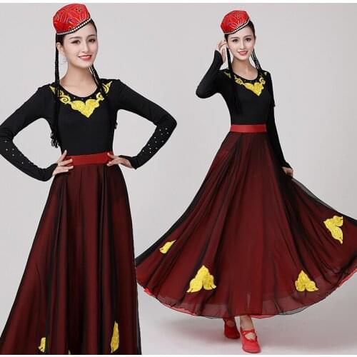 H2611 Women Dance Performance Dress Ethnic Minority Clothing Female Modern Chinese Traditional Folk Dance Big Swing Costumes