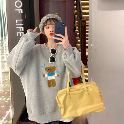 Harajuku style oversized 2021 New Loose Plus Size Long-sleeved Bear Sweatshirt Women Kawaii Clothing Couple hoodie Clothes