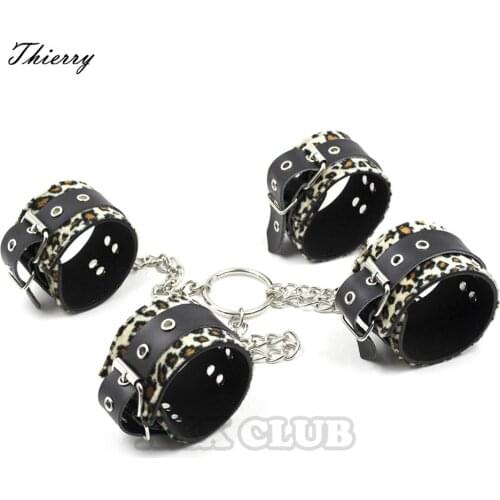 Thierry long chain buckle Erotic metal bondage kit handcuffs leg irons shackles Restrains hand foot and fixed bundling handcuff