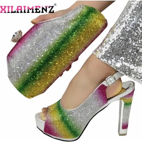 Nigerian Shoes With Matching Bags Set Italian Womens Party Shoes and Bag Sets Silver Color Women High Sandals And Handbag
