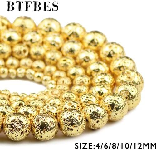 BTFBES 18 Gold Lava Hematite Natural Stone Beads 4 6 8 10 12mm Round Loose Spacer Beads for DIY Bracelet Necklace Jewelry Making