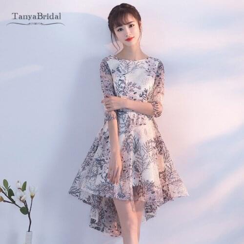 Half Sleeves Lace Cocktail Dresses High Low Knee Length White Sliver Hot Fashion Party Dress Homecoming Gown JQ742