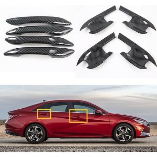 Carbon Fiber Door Handle Cover and Bowl Insert Trim Car Styling Accessories For Hyundai Elantra CN7 2020 2021