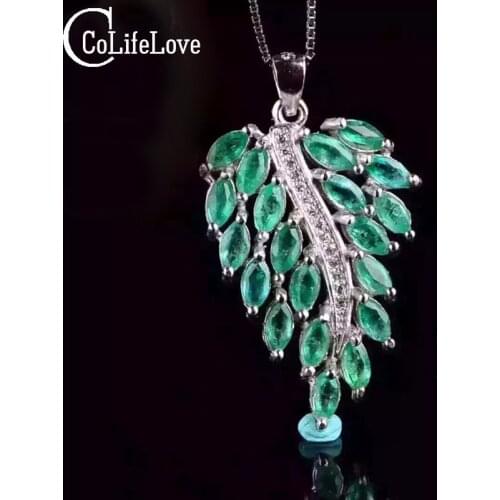 Luxury Emerald Pendant 20 Pcs 2*4mm Natural Emerald Pure 925 Sterling Silver Emerald Leaf Pendant Fashion Emerald Jewelry For