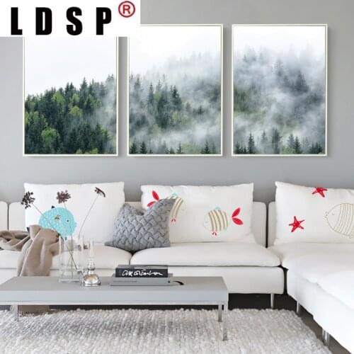 LDSP Canvas Painting Foggy Forest Lanscape Wall Art Canvas Poster and Print Decorative Picture Nordic Living Room Home Decor