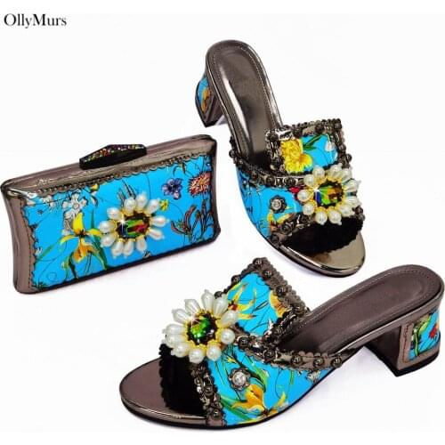 Summer Fashion Sandals Women Shoes And Bag Set For Dress 2020 Italian Style Rhinestone 11.3CM Shoes And Bag Set On Sale