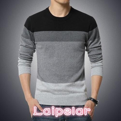M-3XL Sweater Men New Arrival Casual Pullover Men Autumn Round Neck Patchwork Quality Knitted Brand Male Sweaters Plus Size