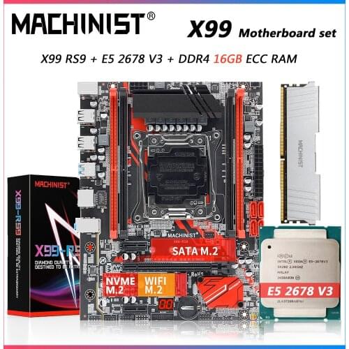 Machinist X99 Motherboard With Xeon E5 2678 V3 2*8GB= 16GB DDR4 2133 ECC Memory Combo Kit Set Four channels LGA 2011-3 x99 RS9