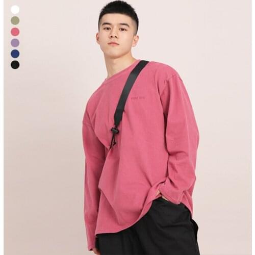 Embroidery Standard Solid Color Joker Loose Design Long Sleeve T-Shirt Male Autumn Tide