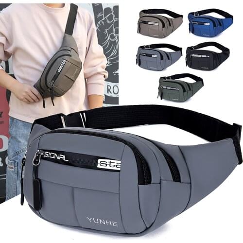Men Waterproof Oxford Cloth Waist Packs Fanny Bags Letter Print Crossbody Chest Bag with Zipper Closure