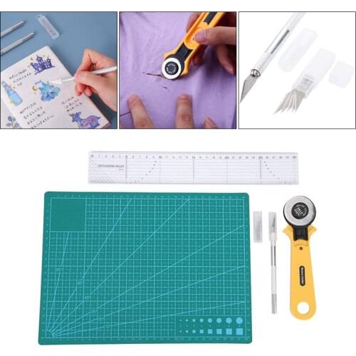 Craft Tools Set 45mm Rotary Cutters,Cutting Mat, Patchwork Ruler, Carving Knife, Rotary Cutter Kit for Sewing, Quilting