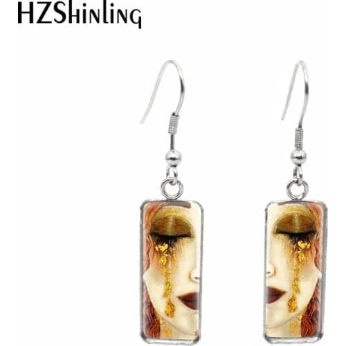 2019 New The Kiss Rectangular Earring Gustav Klimt Art Paintings Fish Hook Earring Photo Glass Photo Jewelry