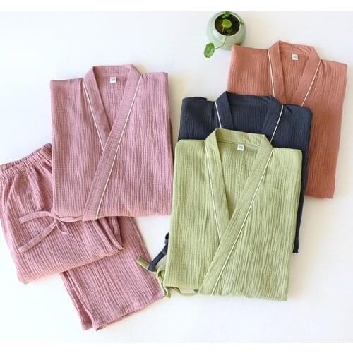 Fdfklak Japanese-Style New Spring Summer Crepe Gauze Short-Sleeved Shorts Pajamas Suit Loose Home Service Women Pyjamas Set