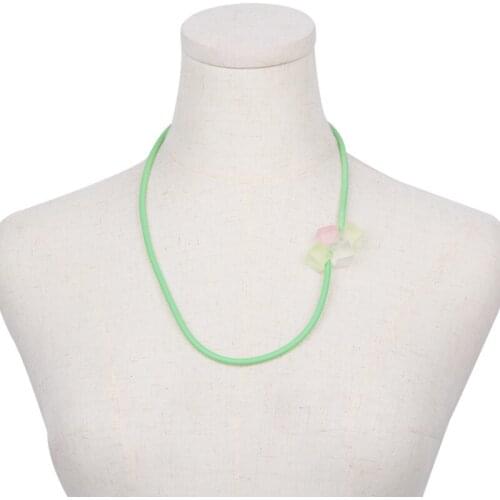 YD&YDBZ New Pink Square Bead Pendant Necklace For Women Exquisite Green Rubber Rope Chain Long Necklaces Festival Jewelry Gift