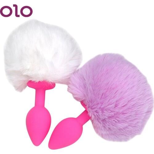 OLO Silicone Anal Plug Tail Butt Plug Hairy Rabbit Feather Tail Anal Sex Toys for Women Erotic Toys