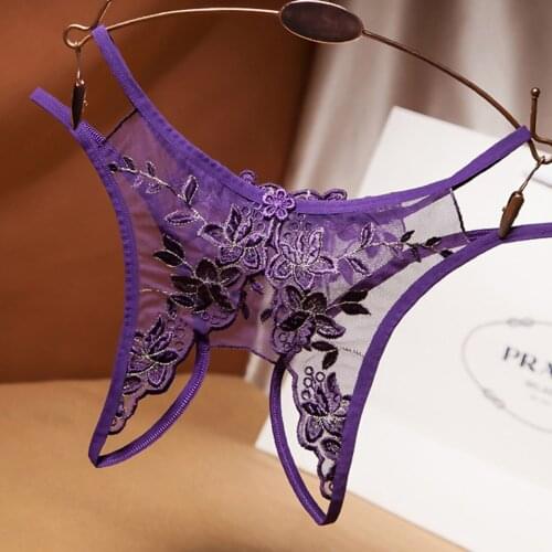 Sexy Panties Women Underwear Erotic Lingerie Perspective Lace Pants Sexy Thong Briefs Temptation G-String Floral Embroidery