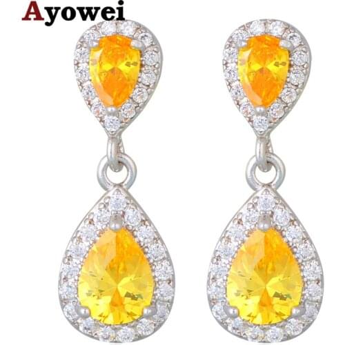 Individual Design Earrings for Women Silver Filled Gifts for friend Yellow Zircon Fashion Jewelry Dangle Earrings JE1069A