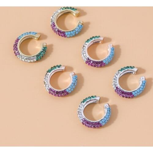 New Fashion Rhinestone Inlay Fake Piercing Earrings for Women C-shaped Clip Spot Drill Alloy Womens Earring Round Clip Jewelry