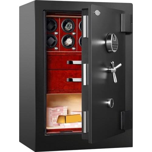 High-End Strongbox Auto 8 Watches Winder Black Safe Watch Box Security Carbon Cabinet Steel Metal Jewelry Storage Case