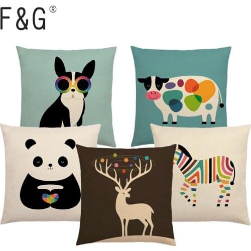 Cute Cartoon Animals Interesting Deer Panda Sheep Bulldog Chameleon Sloth Panda Elk Colourful Cushion Cover Sofa Pillow Case