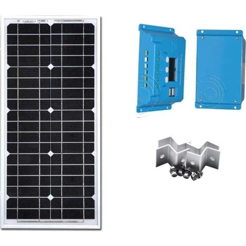 Solar Kit 20w 12v Solar Module Polycrystalline Solar Charge Controller 10A 12V/24V PWM Z Bracket Caravan Car Camping Rv LED