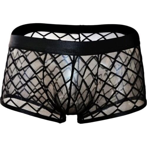 Sexy Gay Underwear Men Boxer Shorts Transparent Mesh Panties Man Black Breathable U Convex Pouch Underpants ropa interior hombre