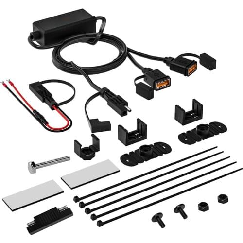 Waterproof Motorcycle USB Charger Kit SAE to USB Adapter with 10A Built-In Fuse Electronic Navigation Motorcycle Electronics