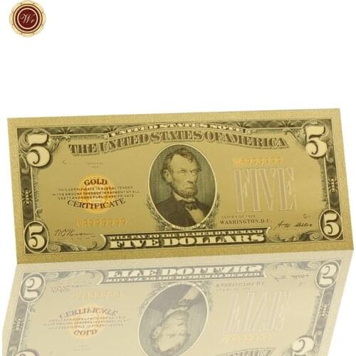 WR 5 Dollar 24k 999.9 Gold Banknote 1928 Year Gold Foil World Paper Money Art Ornament Vintage Decor Gift Money for Collection