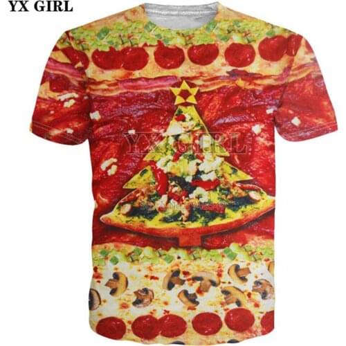 YX GIRL Drop shipping 2018 Christmas summer Fashion Mens t shirt Animal cat and pizza Print 3d Mens Womens Casual Cute T-Shirt