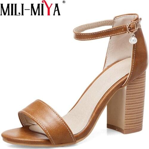 MILI-MIYA Ankle Strap Heels Women Sandals Summer Shoes Women Open Toe Chunky High Heels Party Dress Sandals Big Size 34-50